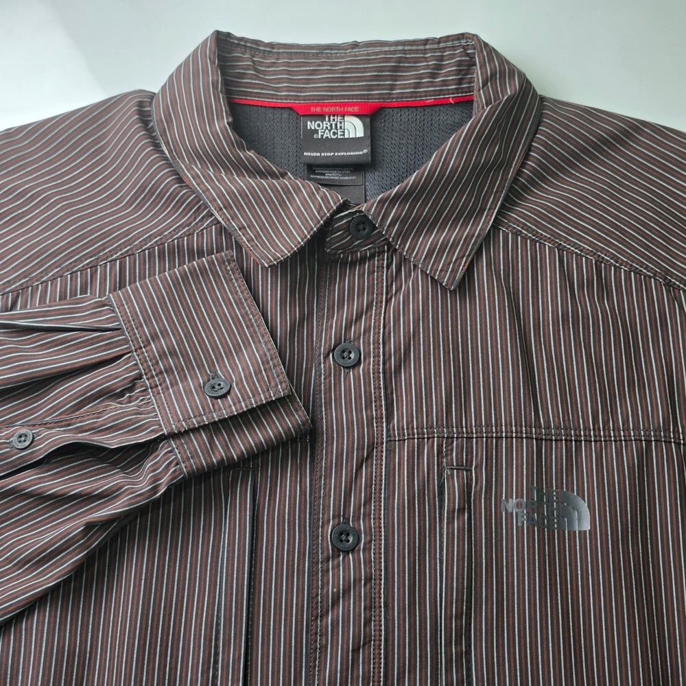 The North Face Tekware Shirt Men's Large Brown Striped Long Sleeve Ventilated